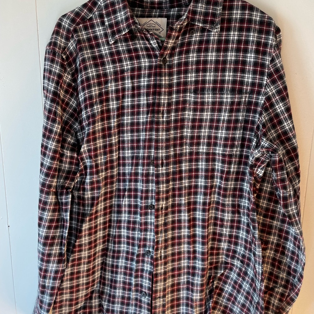Men's Casual Plaid Shirt - Red, Black, and White